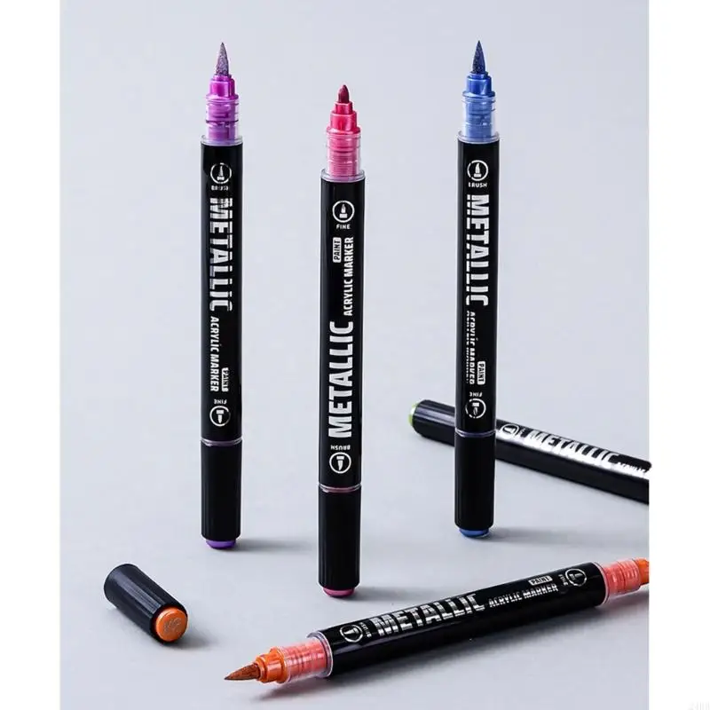 

Двусторонний маркер с металлической краской, жидкая акриловая ручка с двойным наконечником для рисования на бумаге, камне, 24BB