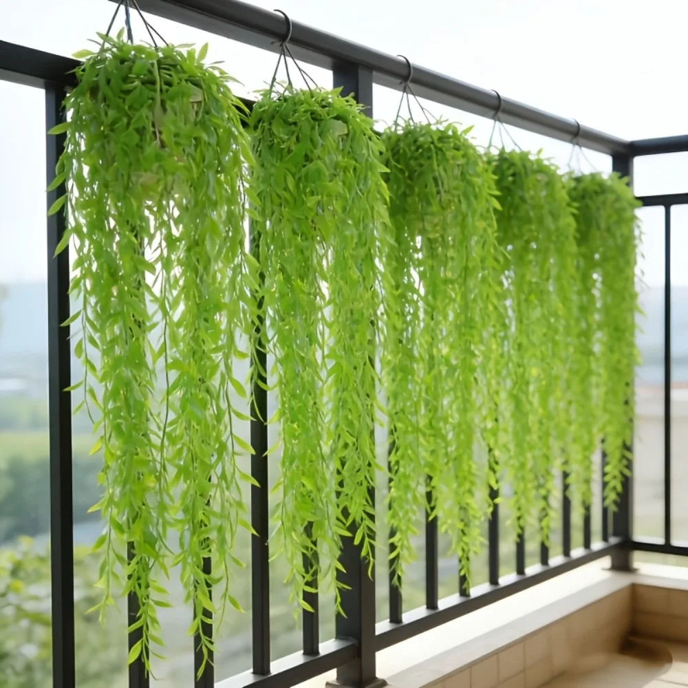 10 Piezas/Juego de Ramas de Sauce Llorón Artificiales, Hojas Decorativas, Plantas Verdes, Decoración de Pared, Ratán, Decoración de Plantas Colgantes para el Hogar y la Oficina