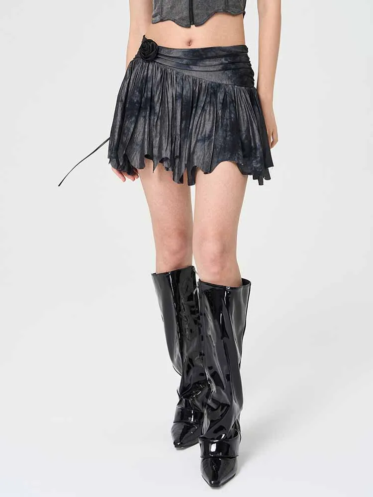 

IUNAE LUMEN Оригинальный дизайн, летняя ретро-юбка А-силуэта с эффектом тай-дай, скрывающая недостатки фигуры, стройнящая, сексуальная, из полиэстера и хлопка