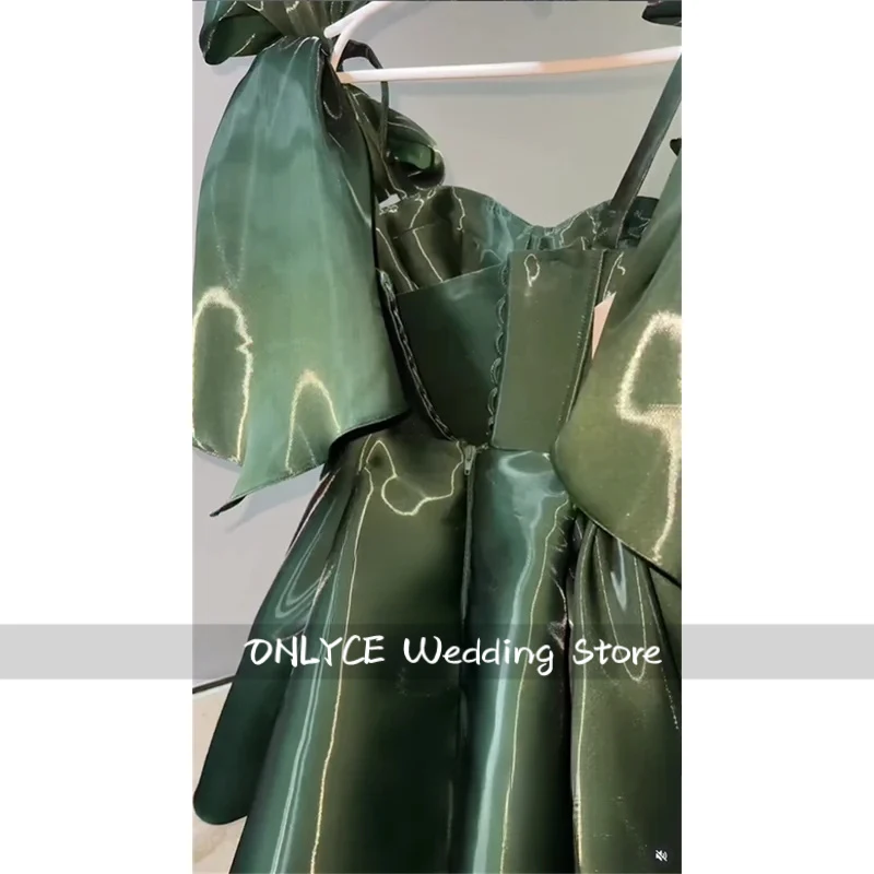 

Modern Green Short Evening Dresses Sweetheart Bow Strap Mini Prom Dresses A-Line Mini Party Cocktail Dresses Customized