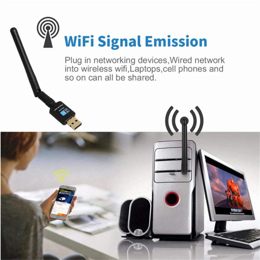 Dual Band USB wifi 600Mbps Adapter 5B10 5.8GHz 2.4GHz WiFi with Antenna PC Mini Computer Network Card Receiver 802.11/n/g/ac