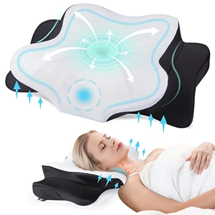 

Cervical Pillow for Neck and Shoulder Pain Relief, Cooling Contour Memory Foam Pillow, Dual-Height Ergonomic Neck Support Pillo