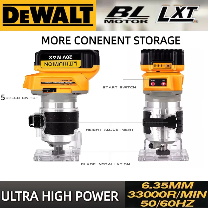 Dewalt 33000rpm aparador elétrico sem escova sem fio máquina de aparar madeira roteador fresagem gravura entalho máquina