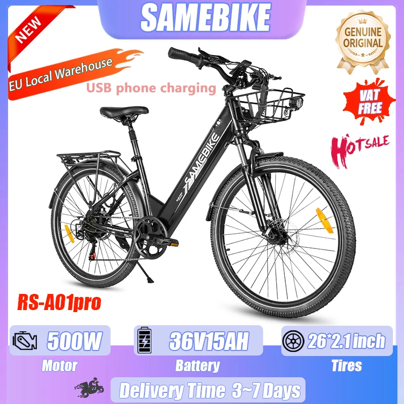 RS A01pro vélo électrique 500W moteur 36V15AH adulte voyage trajet vélo électrique 26 pouces e-bike avec panier 1 USB an de garantie