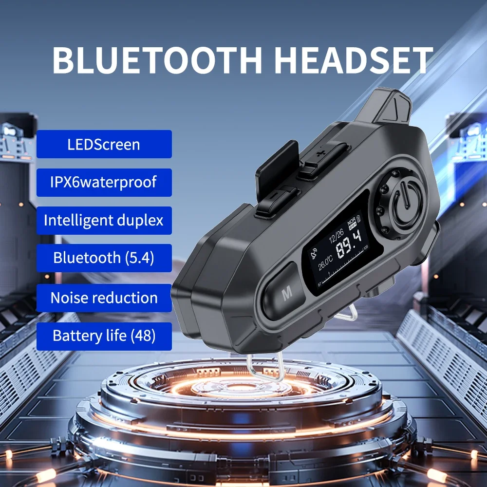 Motorcycle Helmet Headset Wireless Handfree Call Waterproof BT 5.3 Moto Headphone With FM Radio Large LED Display For Rider