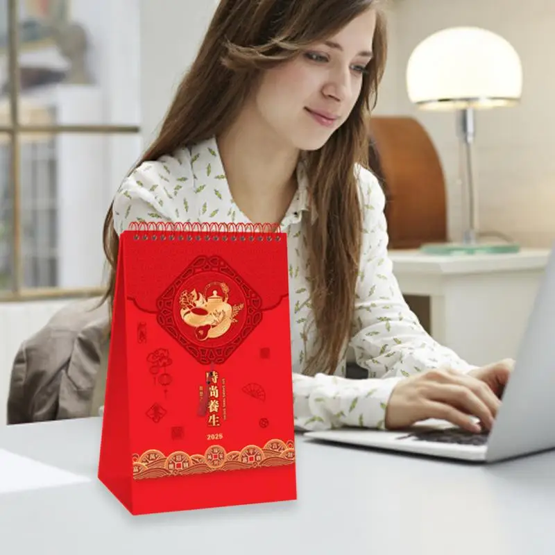 Year Of The Snake Calendar Portable Desktop Calendar With Metal Art Design 2025 Calendar Thick Paper Desk Calendar For Family