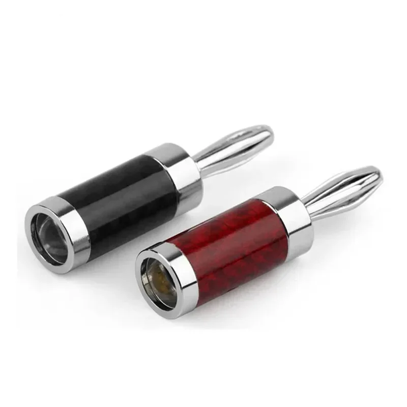 Connecteurs fiche banane 4mm, connecteur Audio mâle avec vis, coque en Fiber de carbone plaquée Rhodium pour mélangeur d'amplificateur, noir et rouge