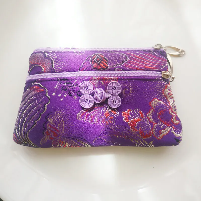 Vintage Purple Weaving Brocade Coin Wallet With Chinese Knot Design Double Layer Purses Small Bag Cardholder Have Money Use