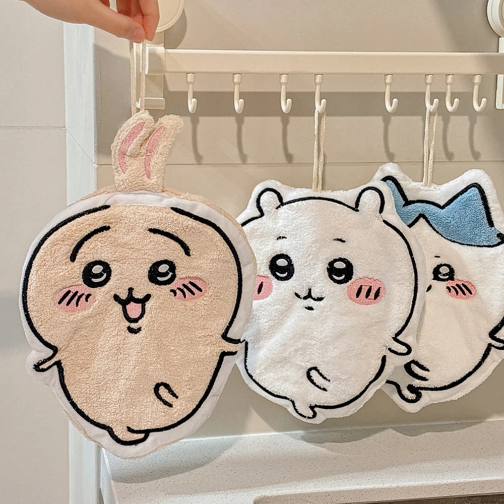 Chiikawa Usagi Hachiware Super Absorbent Hanging Embroidered Towelette Home Decor Girl Coral Velvet Hand Towel Bathroom Supplies