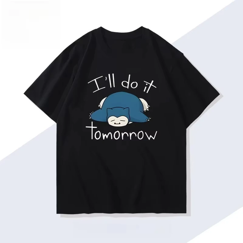 Camiseta de Pokémon Handheld Game Snorlax, novedad de verano, tendencia Harajuku japonesa para hombres y mujeres, pantalón corto informal holgado, Top de manga