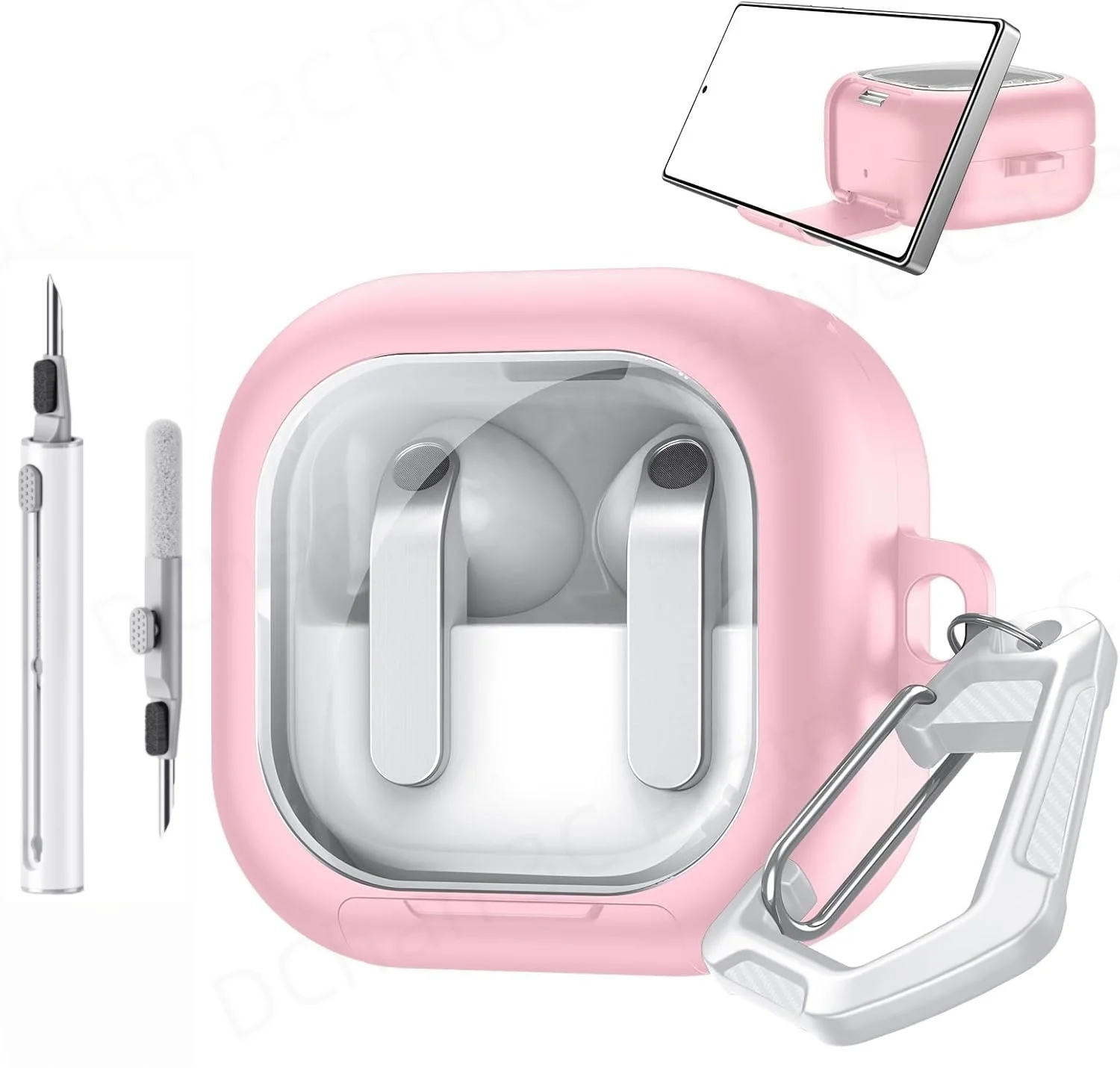 For Galaxy Buds 4/4 Pro Cute Case Cover with Secure Lock&Phone Stand&Cleaning Kit For Women Samsung Buzz4 Buds 4 Pro Lock Cases