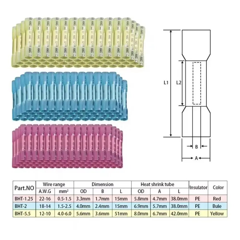 120 Pcs Insulated Heat Shrink Wire Connectors Connectors Kit Waterproof Electrical Terminals Clamp Type Shrinkable