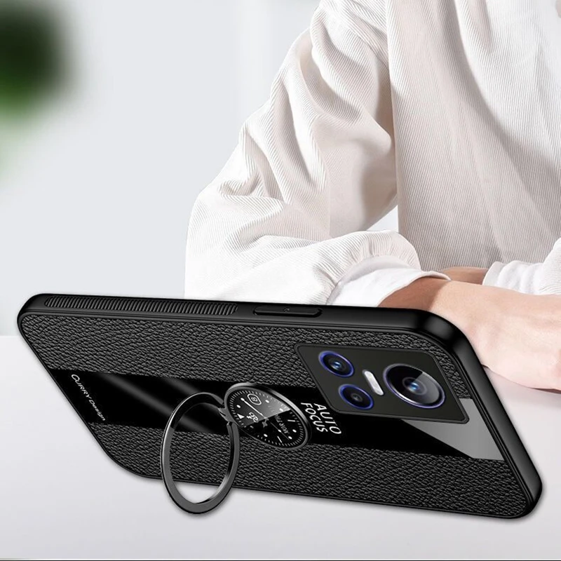 Funda For Realme GT Neo 3 Case Car Holder Phone Cover For Realme GT Neo 3 Case Luxury Leather Soft Silicone Shockproof Bumper