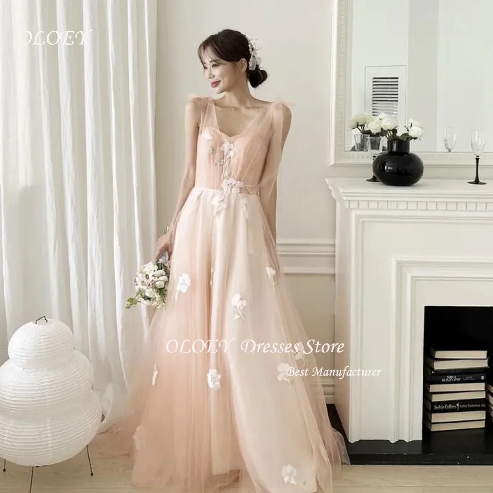 

OLOEY Luxury Korean Wedding Dresses V-Neck Sleeveless Floral Wedding Snap Dresses Customized Korea Wedding Dress Photo Shoot