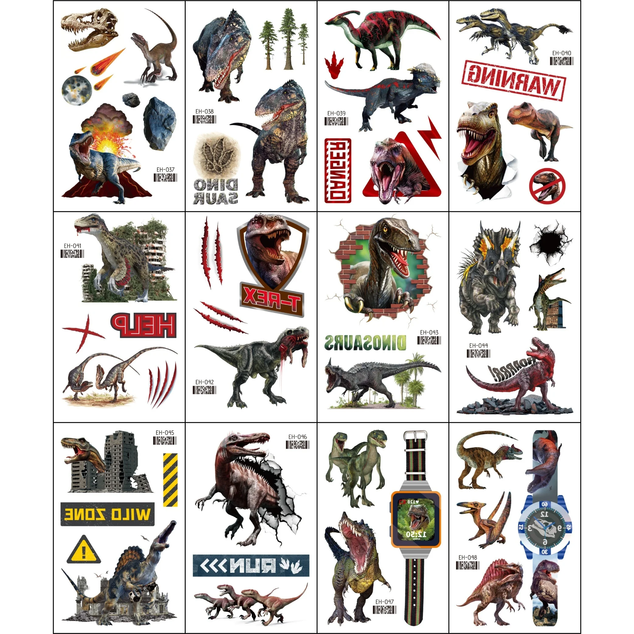 12  Sheets 3D Dinosaur Temporary Tattoos Dino Waterproof Realistic T-Rex Tattoo Stickers For Boys Girls Birthday Party Favors