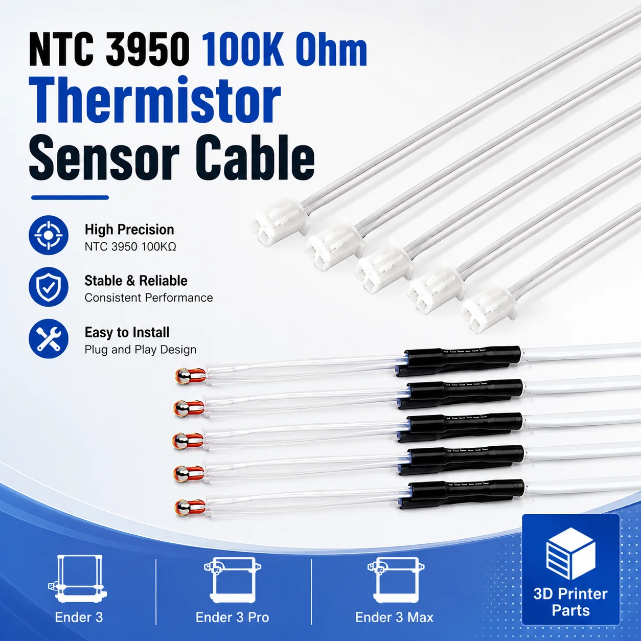 Termistor NTC 3950 100K ohm Kabel czujnika temperatury do Ender 3/Ender 3 Pro/Ender 3 Max Ulepszony blok…