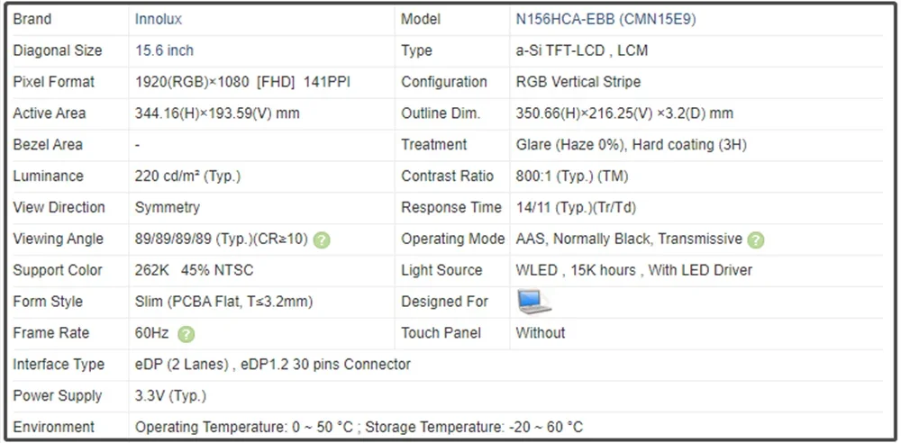 N156HCA-EBB N156HCA-EAB 15.6 inch IPS Laptop LCD Screen FHD 1920x1080 EDP 30 Pins 60Hz Non-touch