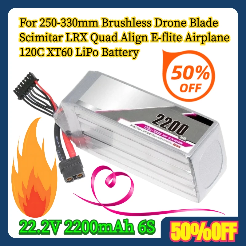 

For 250-330mm Brushless Drone Blade Scimitar LRX Quad Align E-flite Airplane 22.2V 2200mAh 6S 120C XT60 LiPo Battery