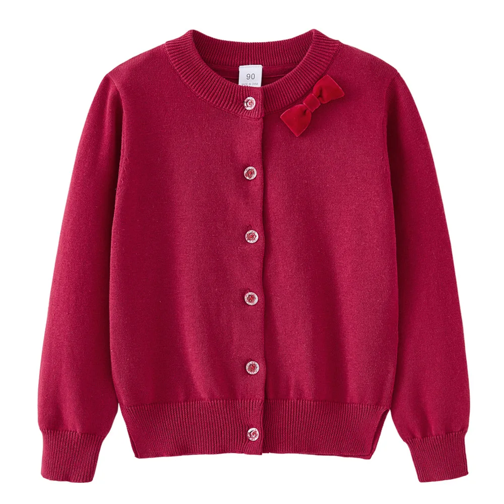 

Girls' Cute Sweater with Bow, 100% Cotton Knitted Cardigan for Fall Winter, Sizes 90-160