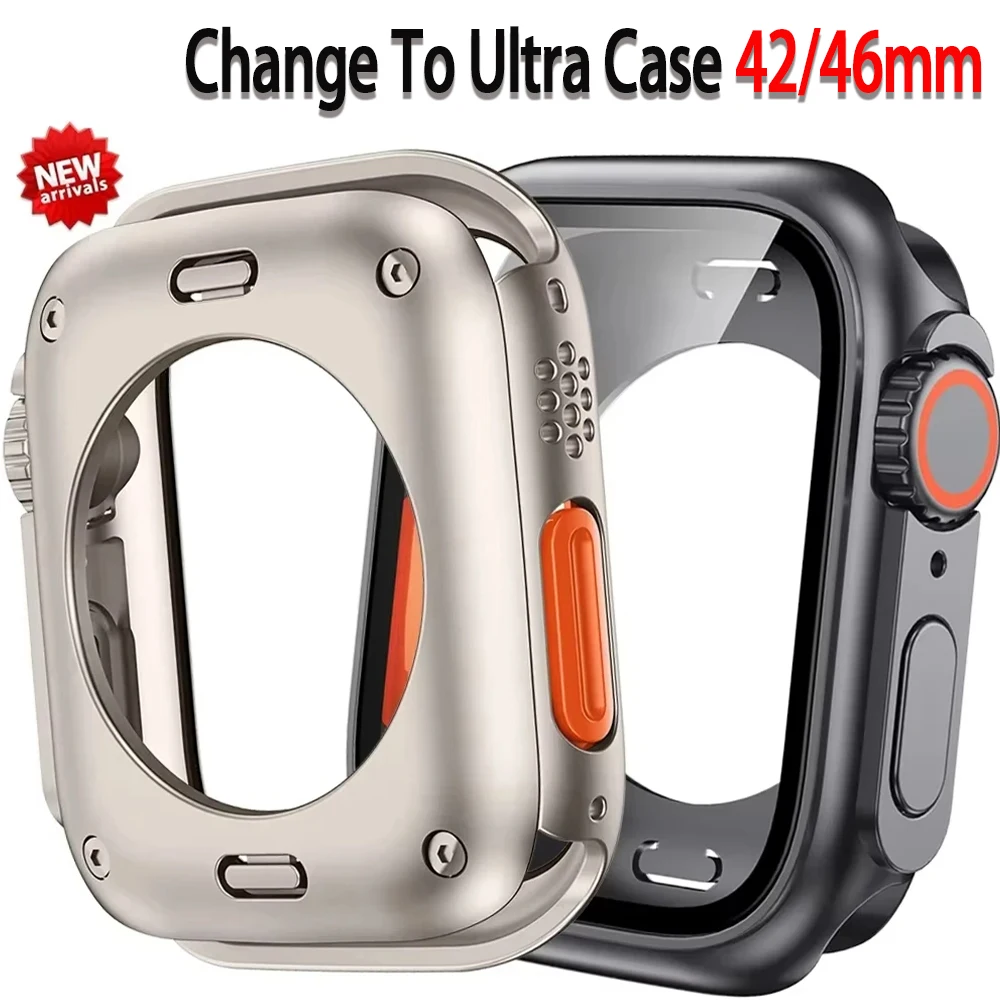 Umbau auf Ultra-PC-Gehäuse für Apple Watch 46mm 42mm 40mm 45mm – Harte Vorder- und Rückseiten-Schutzhülle für iWatch 10 9 8 6 4