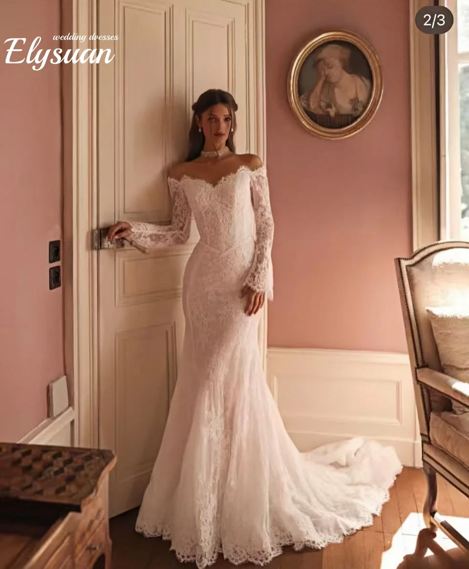 

Индивидуальные свадебные платья с длинными рукавами, вырезом «сердечко», открытой спиной, кружевом, силуэта «русалка», длиной в пол, элегантные, простые Vestidos De Novia