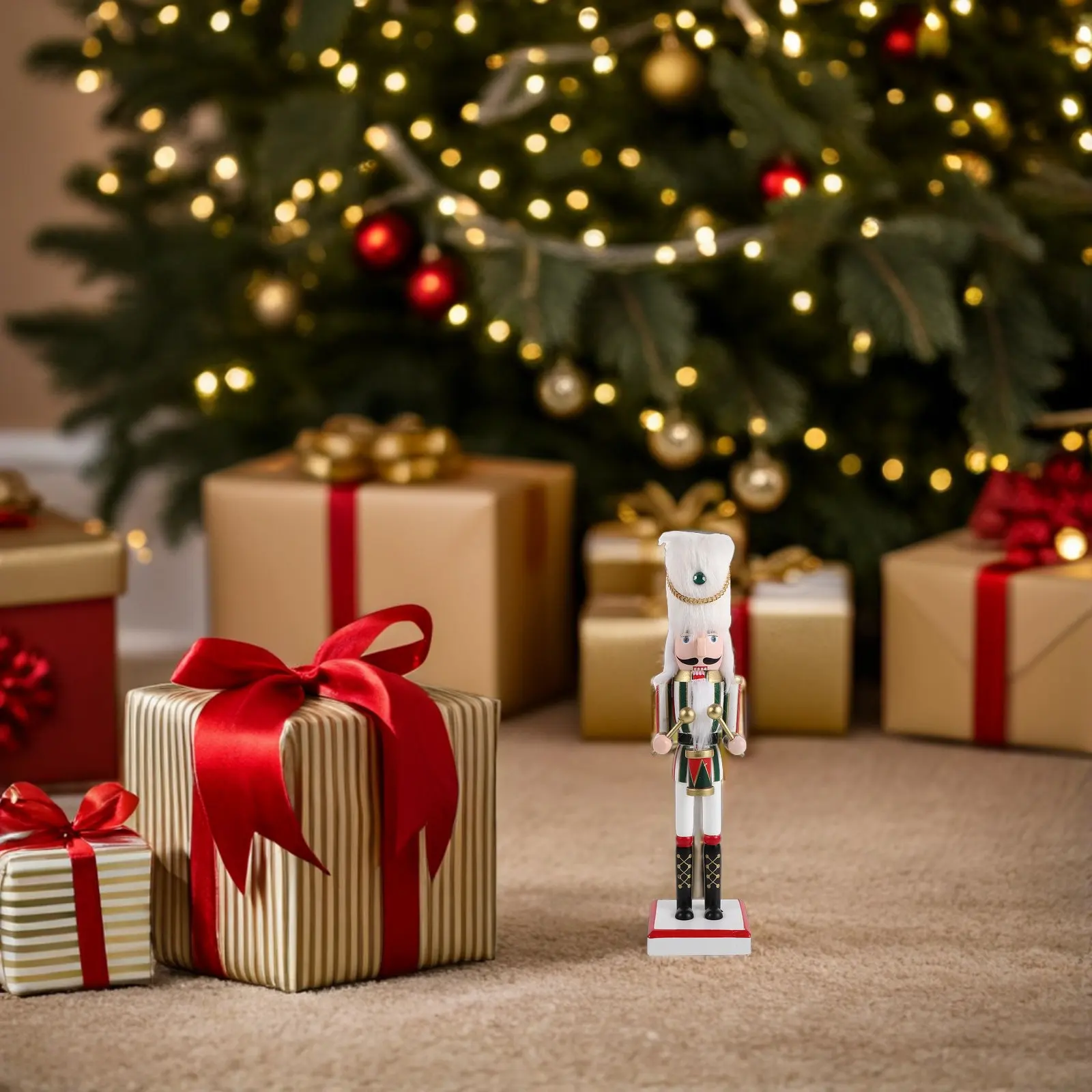 1 Wooden Nutcracker Soldier Circus Theme Decorative Christmas Nutcracker Statue Table Ornament Xmas Holiday Mantel Decor 25Cm