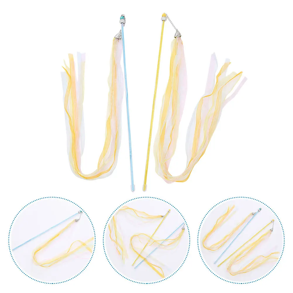 

2pcs Cat Teaser Ribbon Tassel Wands With Bell Pet Supplies Durable Playthings Kitten Sticks Interactive Cat Bonding Teasing