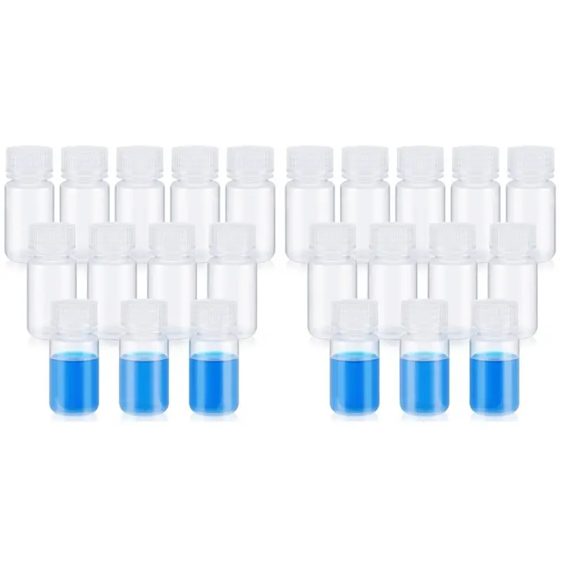 ABIT 24 Pcs Pill Bottle Sample-Bottles Wide Mouth Reagent Bottle Plastic With Screw Caps Sample Containers 2 Oz 60 Ml