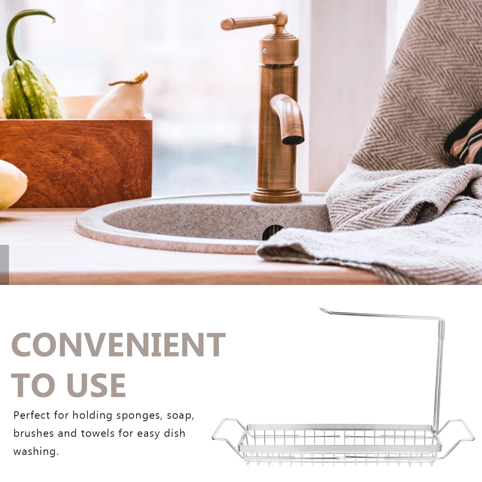 

Kitchen Organizer Expandable Rack For Soap Sponge Brush Towel Over Sink Telescopic Rack Kitchen Storage Dish Towel Holder