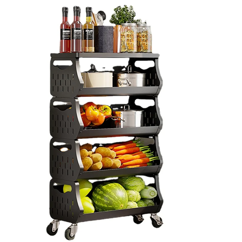 

ZZXL Vegetable Basket Shelf Floor Multi-Layer Storage Basket Multi-Functional Mobile Trolley