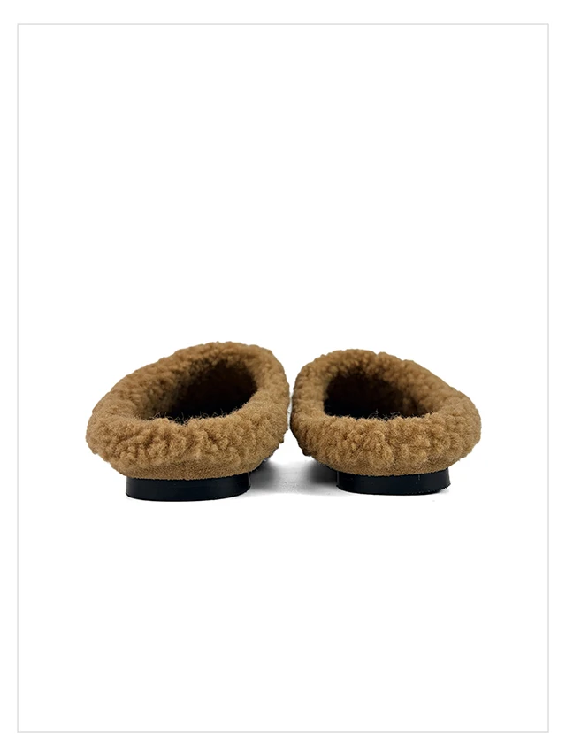 2027 Autumn Winter New Arrival Cow Suede Upper Warm Faux Shearling Lining Mango‑Toe Slip‑on Women's Home Mule Cotton Slippers