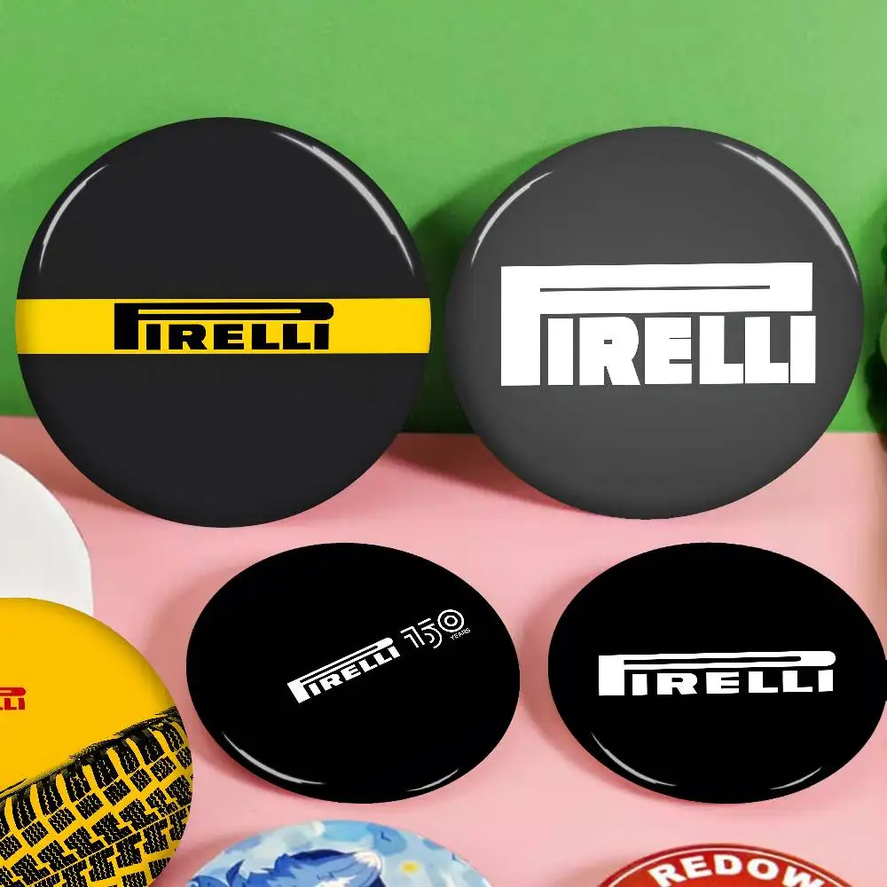 P-Pirellis Tyres Creative Pins Funny Round Snap-in Brooch Badge Backpack Hat Accessories Jewelry Gifts for Friend