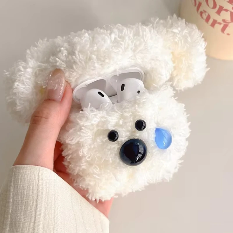 Funda Cartoon dog Plush Earphone Case for Apple Airpods 3 4 Pro 2 Fluffy Silicone Headphone Charging shockproof Protective Cases