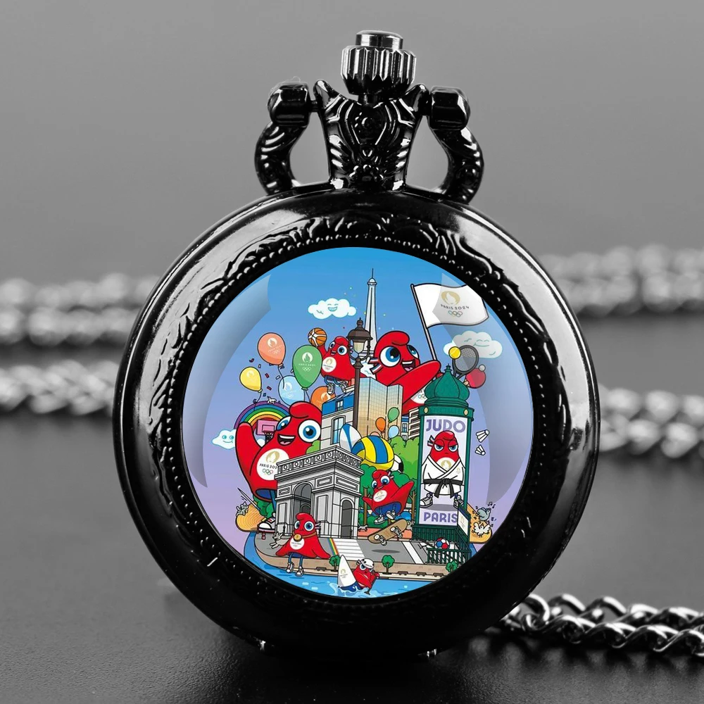 Souvenir Geschenke für Kinder Quarz Taschenuhr Sporte reignis Cartoon Design Glaskuppel Halskette Anhänger Uhr für Herren Damen