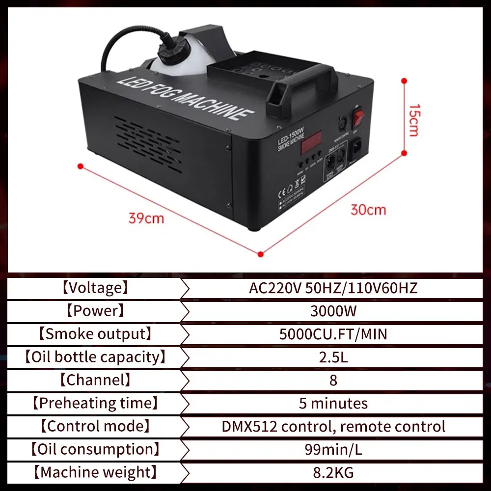 3000W Somke Machine With LED 24X9W Professional DMX 512 Control Fog Machine For DJ Disco Home Party Wedding