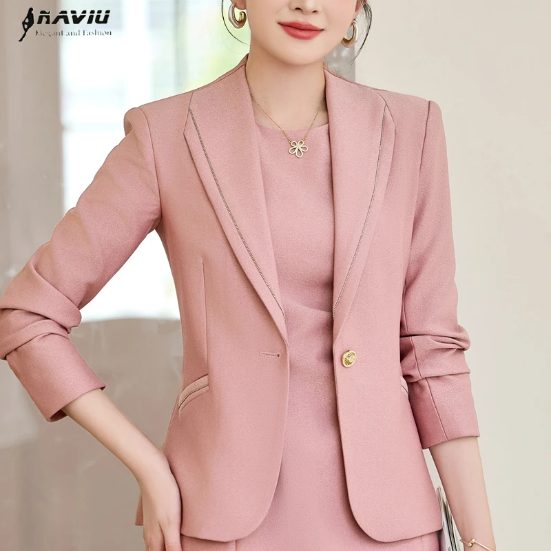 

NAVIU Pink Suit Women Blazer Set 2025 Fashion Office Ladies Long Sleeve Turn Down Collar Blazer Elegant Dress Suits Work Wear