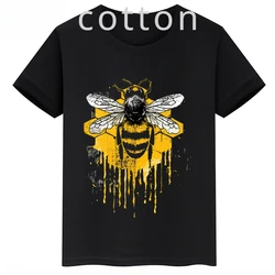 Bee Print Children's Clothing Summer Kid's Short-sleeved Black Tops Personalized Cotton T-shirts for Boys and Girls Baby Tees