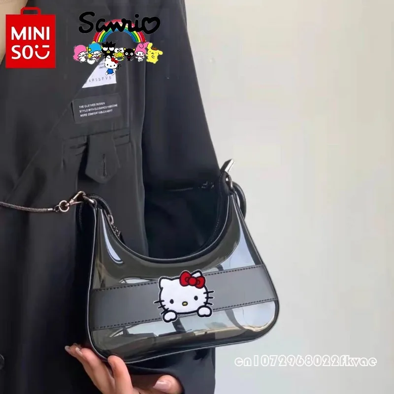 MINISO Hellokitty New Women\'s Handbag Fashionable High Quality Women\'s Crossbody Bag Cartoon Black Versatile Underarm Bag