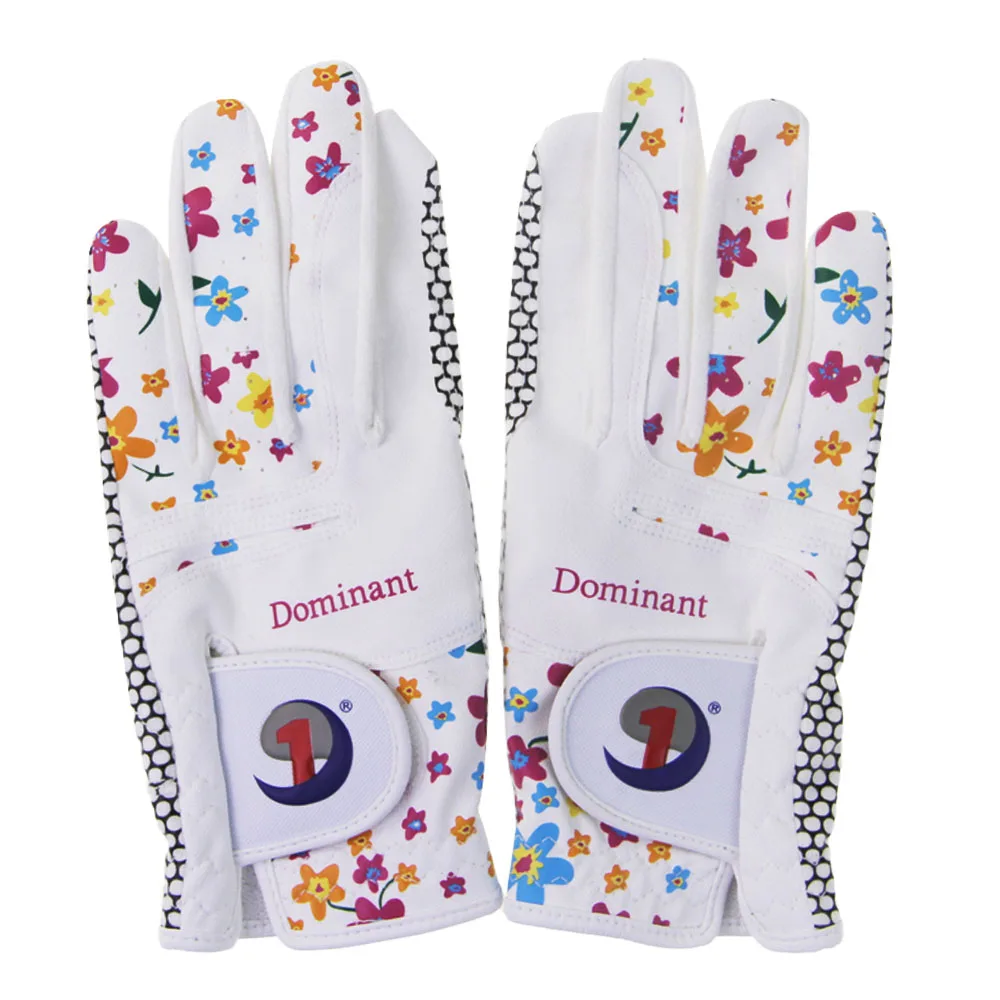 Gants de golf coordonnants en cuir cool pour femmes, 1 paire, respirant, coloré, floral, été