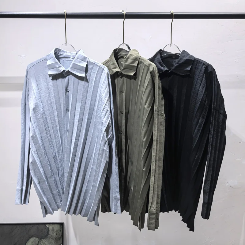 Miyake Pleated Men's Suit Solid Color Business Casual Fashion Slim Jacket + Straight Pleated Pants Japanese Personality Clothing
