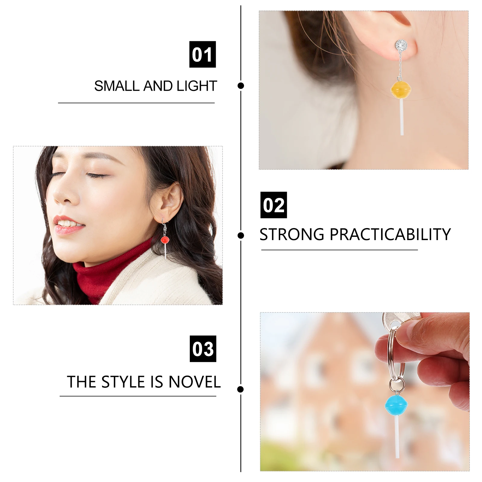 

30 pcs Colored Resin Lollipop Earrings Cute Keychain Pendant Bag Hanging Ornament Lightweight Stylish Creative Design Jewelry