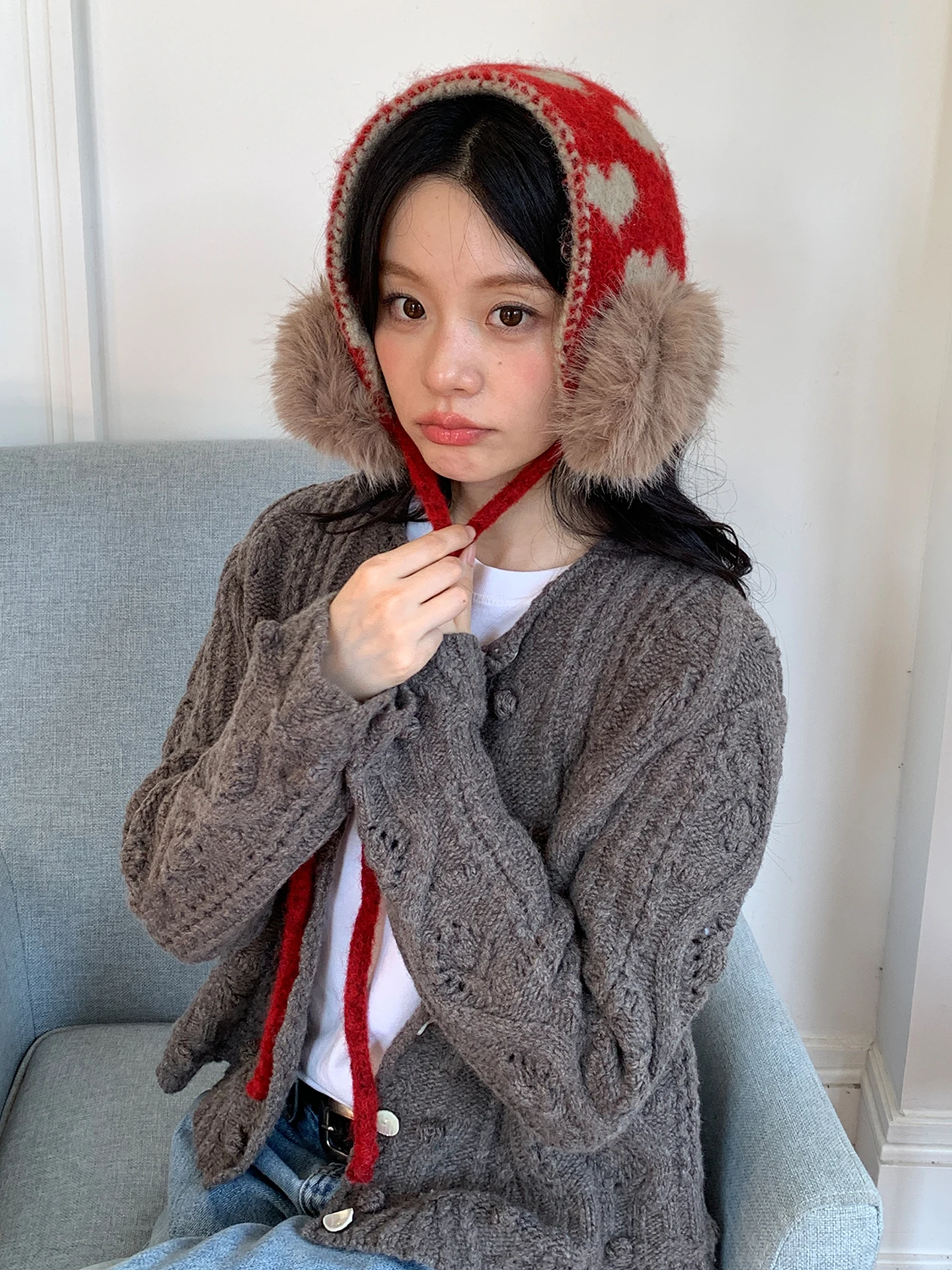 Korean Style Sweet Cute Knitted Ear Muffs Women's Autumn Winter Thick Warm Ear Protection Versatile Bow Tie Ear Covers
