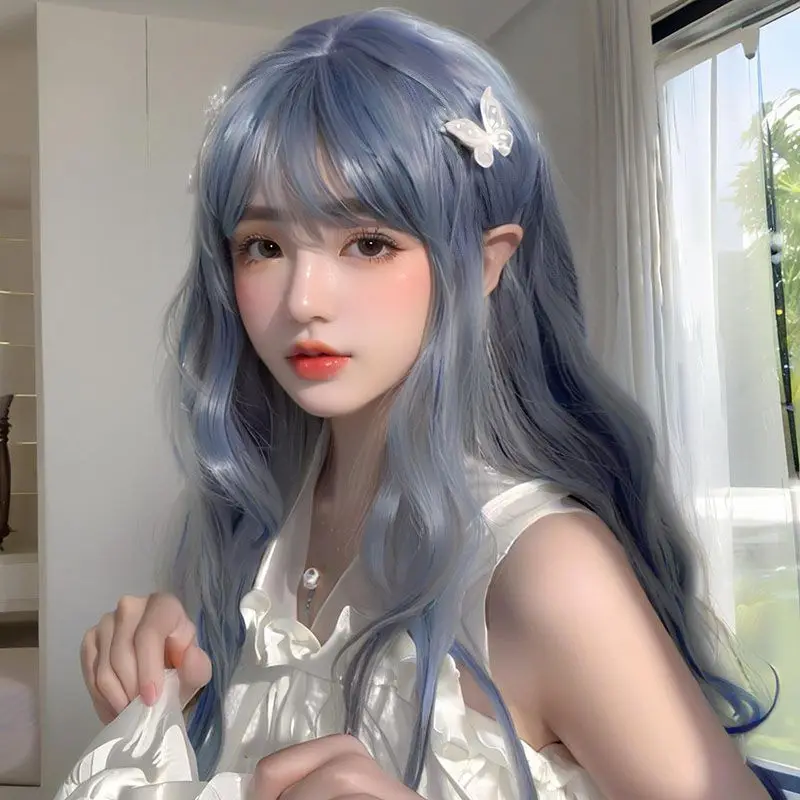 Roze stijl pruik - melkwit krullend haarstukje, Kpop Idol Wave haar, 2025, nieuwe mode synthetisch hittebestendig cosplay feesthaar