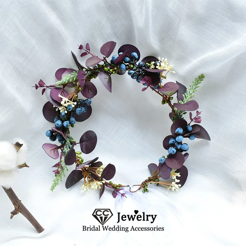 

CC ленты для волос в форме листа для женщин, свадебные аксессуары, свадебный головной убор, обручальные украшения для волос, ягодный цветочный лес, вечеринка DD25