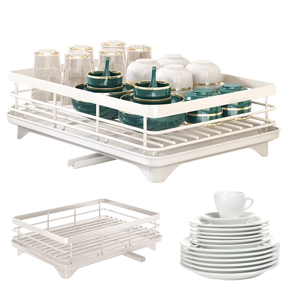 

Sink Organizer Dish Racks with Drainboard Dish Strainer Shelf Carbon Steel Dish Rack for Kitchen Storage Counter Organizer