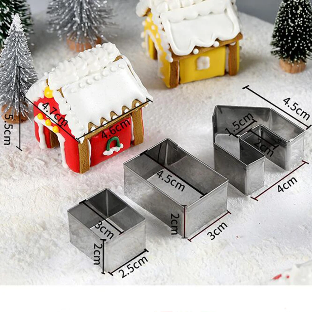 3Pcs/Set Mini House Cookie Cutters DIY Stainless Steel Gingerbread House Fondant Biscuit Cutter Cake Baking Tool