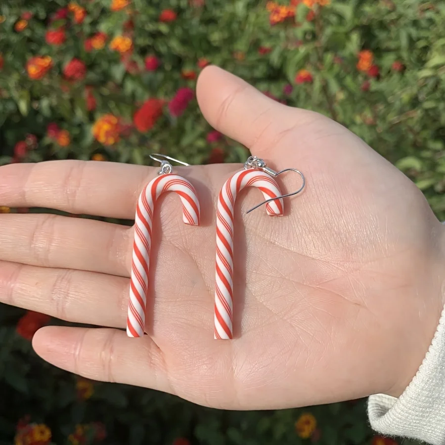 Cute Colour Candy Cane Crutch Earrings Christmas Nordic Style Handmade Weaving Red Color Santa Jewel Accessories Christmas gifts