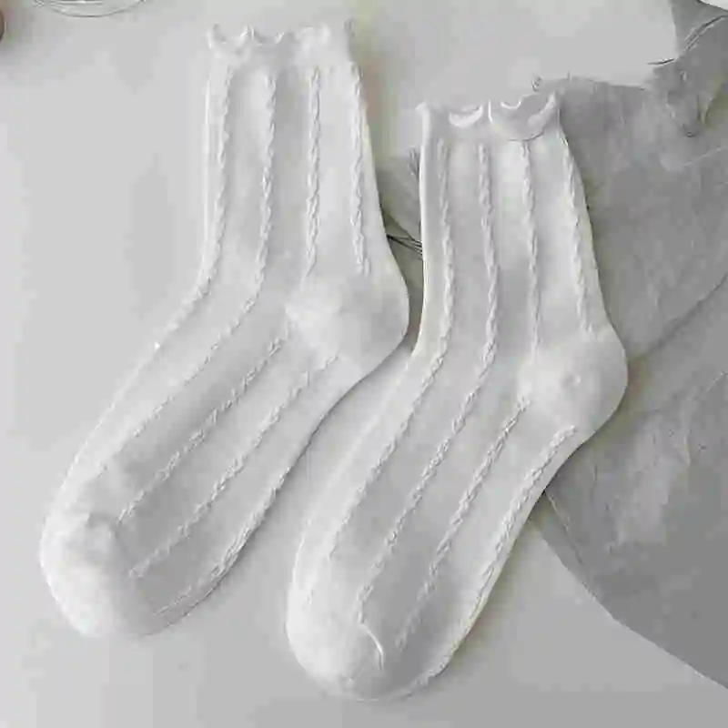 Lolita-Prinzessinnen-Spitzensocken, japanische J-Kid-Uniform für Kinder, einfarbige Schüler-Kniestrümpfe, niedliche, bauschige Socken im Bubble-Stil
