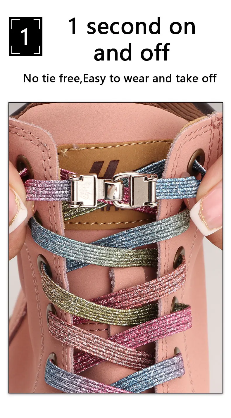 Schnürsenkel ohne Binden, Metallschnallenverschluss, elastische Schnürsenkel für Turnschuhe, 1 Sekunde, schnelles Ein- und Ausschalten, praktische Spitze für faule Schuhe, Unisex – Detail 4