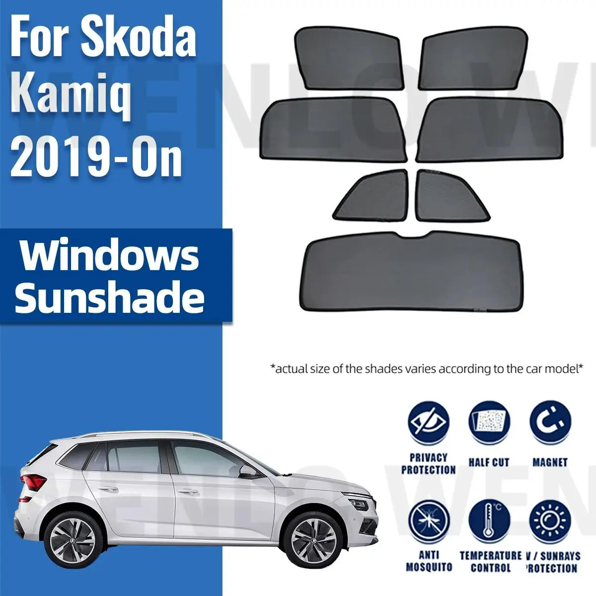 

For Skoda Kamiq NW4 2019-2024 Magnetic Car Sunshade Shield Front Windshield Frame Curtain Rear Side Window Sun Shade